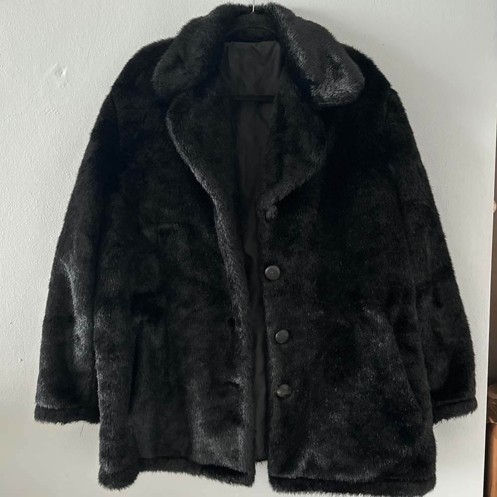 Luxurious Black Faux Fur Coat